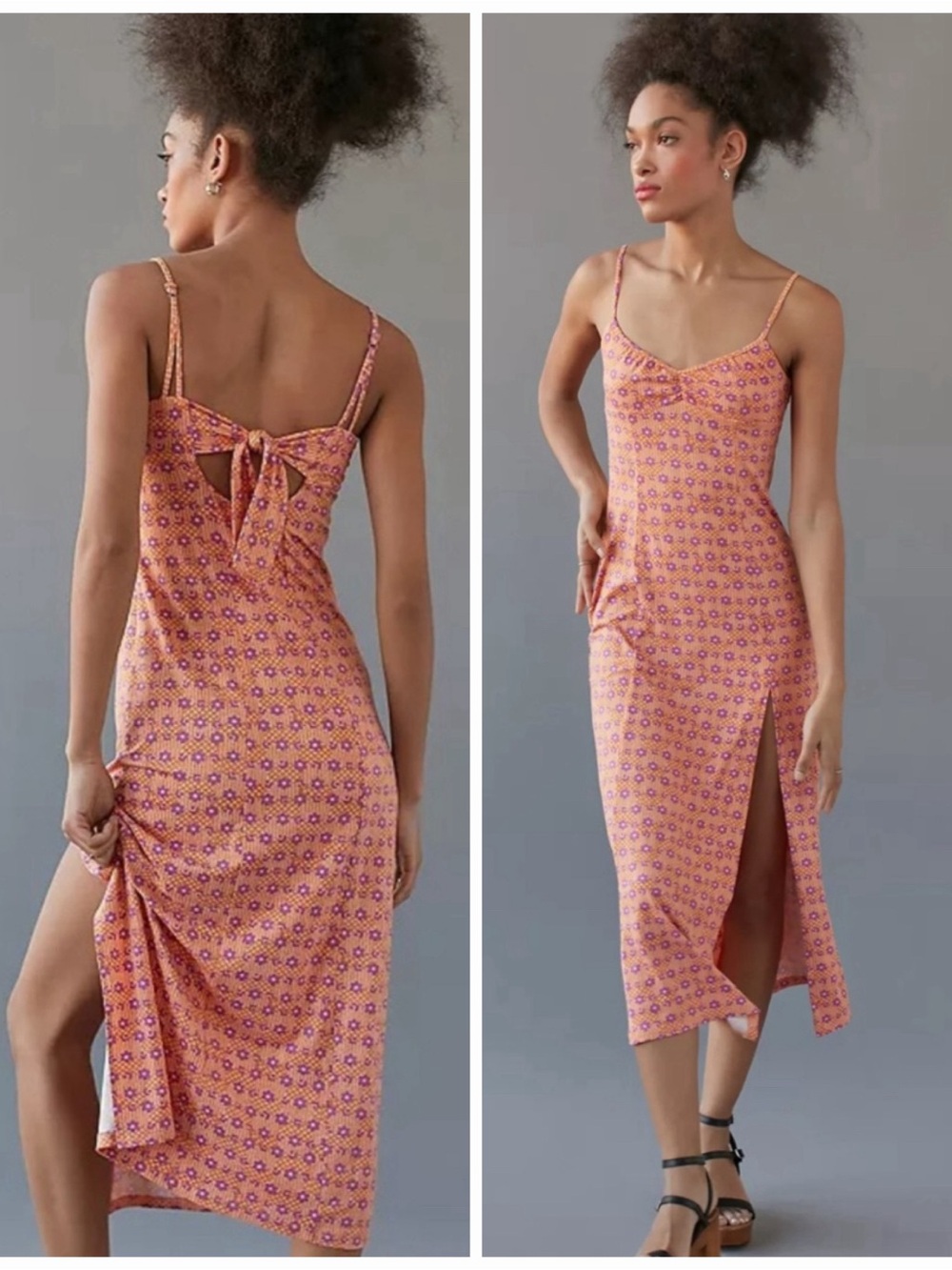Urban Outfitters Arna Floral Midi Slip Dress Orange Purple Retro Boho Size L